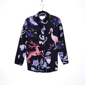 ANTHROPOLOGIE Printed Sweater Jacket Black Multi Relaxed Fit Casual Women's XS